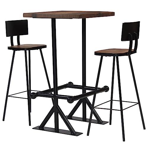 SDWEHO7 3-teilige Essgruppe, Esstisch mit 2 Stühlen und Fußstützen, Bar-Set im Retro-Look, Küchentisch, Frühstücksbar-Set für Küche und Esszimmer, Altholz Massiv von SDWEHO7