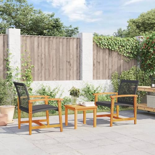 SDWEHO7 3er-Set Bistroset Sitzgruppe Balkonset Gartentisch mit 2 Stühlen, Gartengarnitur Gartenmöbel für Garten und Balkon, Schwarz Poly Rattan und Akazienholz von SDWEHO7