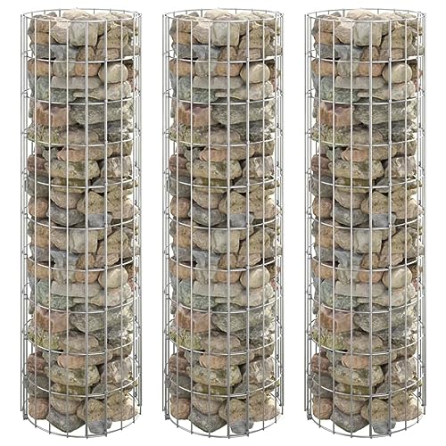 SDWEHO7 3er Set Gabione Hochbogen Gabionenwand Steinzaun Steinkorb Drahtkorb Gabionenkörb Gabionen Zaun Säulengabione Steingabionen Gabionensteine, Rund Verzinkter Stahl Ø30x100 cm von SDWEHO7