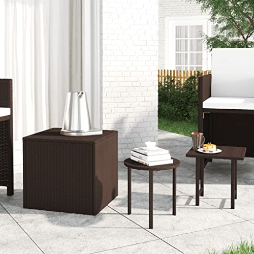 SDWEHO7 3er-Set Garten Beistelltisch Gartentisch Balkontisch Klein Outdoor Tisch Gartenmöbel Braun Poly Rattan von SDWEHO7