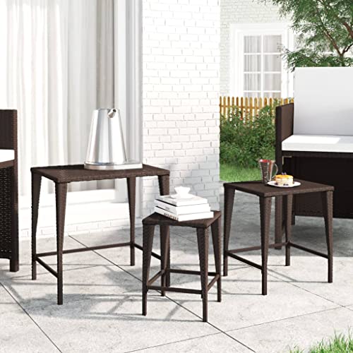 SDWEHO7 3er-Set Garten Satztische, Beistelltisch Gartentisch Balkontisch Klein Outdoor Tisch Gartenmöbel Braun Poly Rattan von SDWEHO7