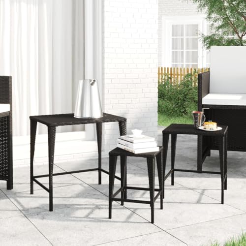 SDWEHO7 3er-Set Garten Satztische, Beistelltisch Gartentisch Balkontisch Klein Outdoor Tisch Gartenmöbel Schwarz Poly Rattan von SDWEHO7