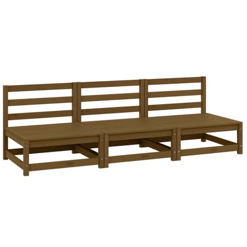 SDWEHO7 3er-Set Gartensofa, 3-Sitzer Lounge Sofa Outdoor Gartenmöbel Mittelsofa Terrassensofa Gartenbank Gartenlounge Sofa, Honigbraun Massivholz Kiefer von SDWEHO7