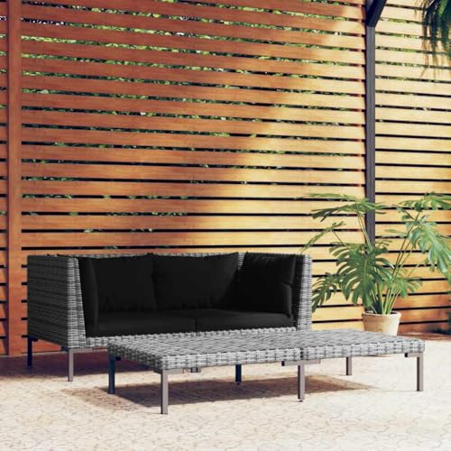 SDWEHO7 3er-Set Outdoor Sitzgruppe Balkon Lounge Möbel Outdoor Gartensofa Gartenmöbel Set, Dunkelgrau Halbrundes Poly Rattan von SDWEHO7