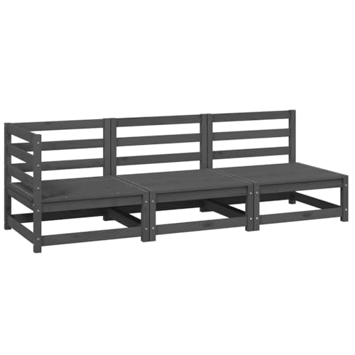 SDWEHO7 3er-Set Outdoor Sitzgruppe Balkon Lounge Möbel Outdoor Gartensofa Gartenmöbel Set, Grau Kiefer Massivholz von SDWEHO7