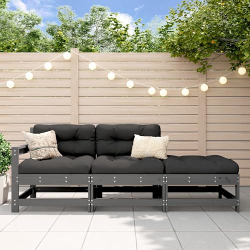 SDWEHO7 3er-Set Outdoor Sitzgruppe Balkon Lounge Möbel Outdoor Gartensofa Gartenmöbel Set, Grau Massivholz Kiefer von SDWEHO7