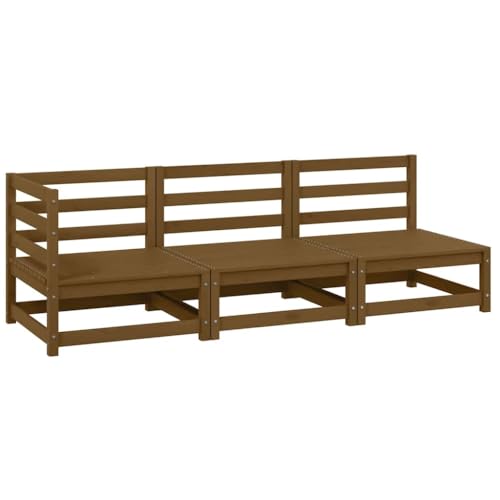 SDWEHO7 3er-Set Outdoor Sitzgruppe Balkon Lounge Möbel Outdoor Gartensofa Gartenmöbel Set, Honigbraun Massivholz Kiefer von SDWEHO7