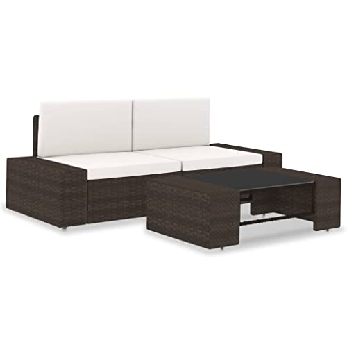 SDWEHO7 3er-Set Outdoor Sitzgruppe Balkon Lounge Möbel Outdoor Gartensofa Gartenmöbel Set, Poly Rattan Braun von SDWEHO7