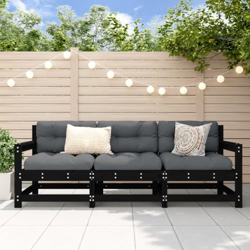 SDWEHO7 3er-Set Outdoor Sitzgruppe Balkon Lounge Möbel Outdoor Gartensofa Gartenmöbel Set, Schwarz Massivholz Kiefer von SDWEHO7