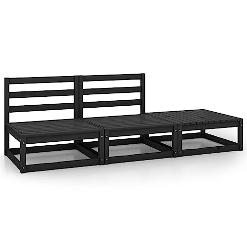SDWEHO7 3er-Set Outdoor Sitzgruppe Balkon Lounge Möbel Outdoor Gartensofa Gartenmöbel Set, Schwarz Massivholz Kiefer von SDWEHO7