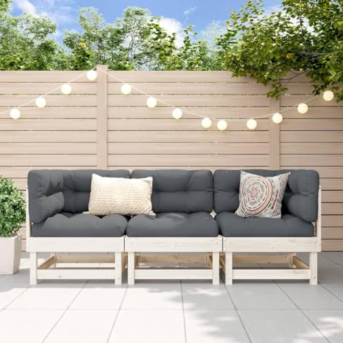 SDWEHO7 3er-Set Outdoor Sitzgruppe Balkon Lounge Möbel Outdoor Gartensofa Gartenmöbel Set, Weiß Massivholz Kiefer von SDWEHO7