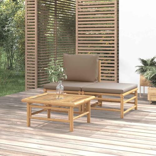 SDWEHO7 3er-Set Outdoor Sitzgruppe Balkon Lounge Möbel Outdoor Gartensofa Gartenmöbel Set mit Auflagen, Bambus von SDWEHO7