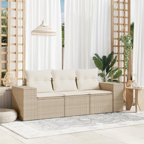SDWEHO7 3er-Set Outdoor Sitzgruppe Balkon Lounge Möbel Outdoor Gartensofa Gartenmöbel Set mit Auflagen, Beige Poly Rattan von SDWEHO7