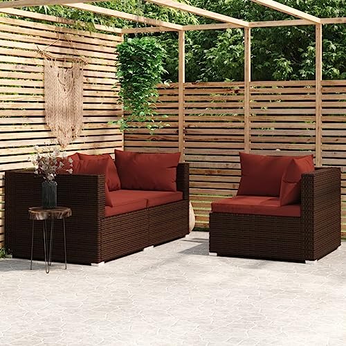 SDWEHO7 3er-Set Outdoor Sitzgruppe Balkon Lounge Möbel Outdoor Gartensofa Gartenmöbel Set mit Auflagen, Braun Poly Rattan von SDWEHO7
