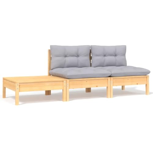 SDWEHO7 3er-Set Outdoor Sitzgruppe Balkon Lounge Möbel Outdoor Gartensofa Gartenmöbel Set mit Auflagen, Grau Kiefer Massivholz von SDWEHO7