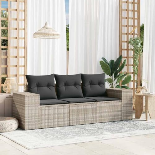 SDWEHO7 3er-Set Outdoor Sitzgruppe Balkon Lounge Möbel Outdoor Gartensofa Gartenmöbel Set mit Auflagen, Hellgrau Poly Rattan von SDWEHO7