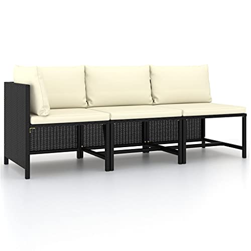SDWEHO7 3er-Set Outdoor Sitzgruppe Balkon Lounge Möbel Outdoor Gartensofa Gartenmöbel Set mit Auflagen, Schwarz Poly Rattan von SDWEHO7