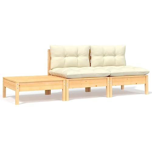 SDWEHO7 3er-Set Outdoor Sitzgruppe Balkon Lounge Möbel Outdoor Gartensofa Gartenmöbel Set mit Auflagen, in Massivholz Kiefer von SDWEHO7