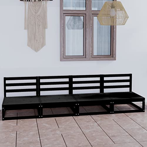 SDWEHO7 4 Sitzer Gartensofa Lounge Sofa Outdoor Sitzgruppe Gartenlounge Sitzgarnitur Gartenbank Gartenmöbel für Terrasse Balkon, Schwarz Massivholz Kiefer von SDWEHO7