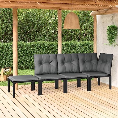 SDWEHO7 4er-Set Gartenmöbel, Outdoor Sitzgruppe Balkonmöbel Balkonset Terrassenmöbel Garten Lounge Set Schwarz und Grau Poly Rattan von SDWEHO7