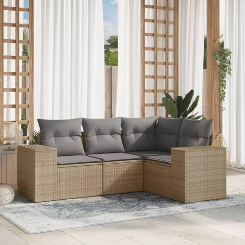 SDWEHO7 4er-Set Gartenmöbel, Outdoor Sitzgruppe Balkonmöbel Balkonset Terrassenmöbel Garten Lounge Set mit Auflagen, Beige Poly Rattan SDWEHO7 4er-Set Gartenmöbel, Outdoor Sitzgruppe Balkonmöbel Balkonset Terrassenmöbel Garten Lounge Set mit Auflagen, Beige Poly Rattan von SDWEHO7