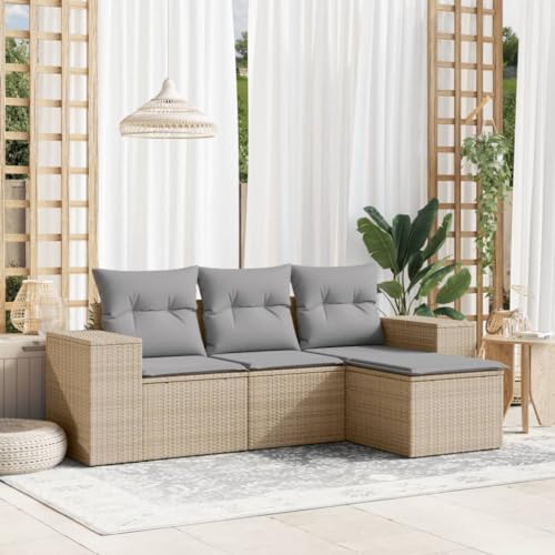 SDWEHO7 4er-Set Gartenmöbel, Outdoor Sitzgruppe Balkonmöbel Balkonset Terrassenmöbel Garten Lounge Set mit Auflagen, Beige Poly Rattan SDWEHO7 4er-Set Gartenmöbel, Outdoor Sitzgruppe Balkonmöbel Balkonset Terrassenmöbel Garten Lounge Set mit Auflagen, Beige Poly Rattan von SDWEHO7