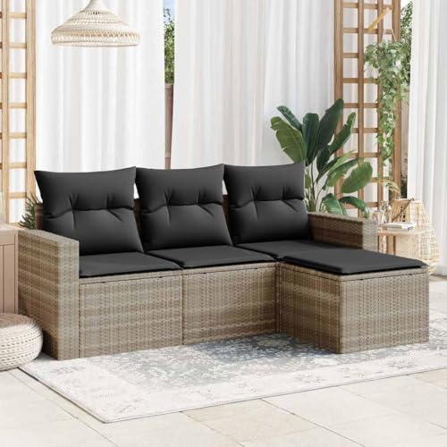 SDWEHO7 4er-Set Gartenmöbel, Outdoor Sitzgruppe Balkonmöbel Balkonset Terrassenmöbel Garten Lounge Set mit Auflagen, Hellgrau Poly Rattan SDWEHO7 4er-Set Gartenmöbel, Outdoor Sitzgruppe Balkonmöbel Balkonset Terrassenmöbel Garten Lounge Set mit Auflagen, Hellgrau Poly Rattan von SDWEHO7