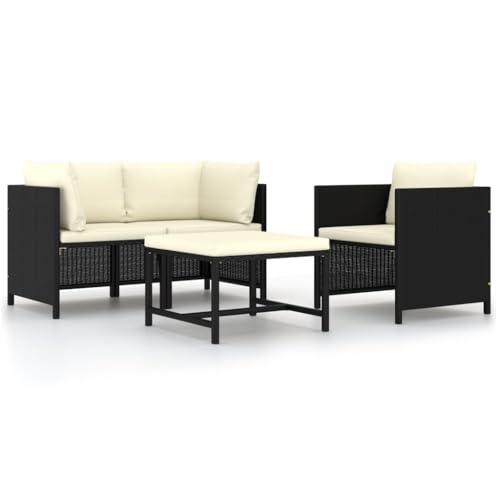 SDWEHO7 4er-Set Gartenmöbel, Outdoor Sitzgruppe Balkonmöbel Balkonset Terrassenmöbel Garten Lounge Set mit Auflagen, Schwarz Poly Rattan von SDWEHO7