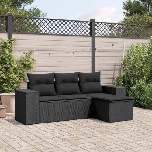 SDWEHO7 4er-Set Gartenmöbel, Outdoor Sitzgruppe Balkonmöbel Balkonset Terrassenmöbel Garten Lounge Set mit Auflagen, Schwarz Poly Rattan von SDWEHO7