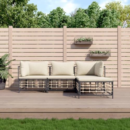 SDWEHO7 4er-Set Gartenmöbel, Outdoor Sitzgruppe mit Hocker & Auflagen, Balkonmöbel Balkonset Terrassenmöbel Garten Lounge Set, Anthrazit Poly Rattan von SDWEHO7