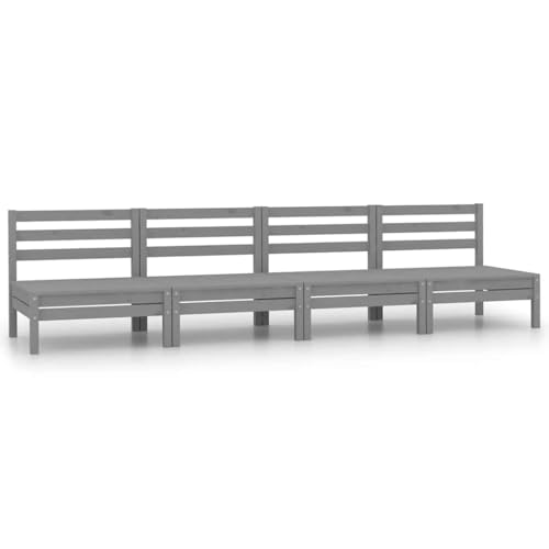SDWEHO7 4er-Set Gartensofa, 4-Sitzer Lounge Sofa Outdoor Gartenmöbel Mittelsofa Terrassensofa Gartenbank Gartenlounge Sofa, Grau Massivholz Kiefer von SDWEHO7