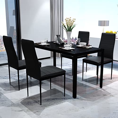 SDWEHO7 5-teilige Essgruppe, Rechteckiger Esstisch mit 4 Stühlen Set mit gepolsterte Sitz, Küchentisch, Frühstücksbar-Set für Küche und Esszimmer, Anzugmöbel, Schwarz von SDWEHO7