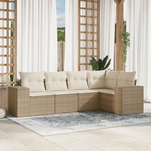 SDWEHO7 5er-Set Gartenmöbel, Outdoor Sitzgruppe Balkonmöbel Balkonset Terrassenmöbel Garten Lounge Set mit Auflagen, Beige Poly Rattan SDWEHO7 5er-Set Gartenmöbel, Outdoor Sitzgruppe Balkonmöbel Balkonset Terrassenmöbel Garten Lounge Set mit Auflagen, Beige Poly Rattan von SDWEHO7