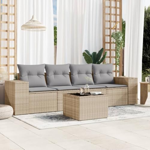 SDWEHO7 5er-Set Gartenmöbel, Outdoor Sitzgruppe Balkonmöbel Balkonset Terrassenmöbel Garten Lounge Set mit Auflagen, Beige Poly Rattan SDWEHO7 5er-Set Gartenmöbel, Outdoor Sitzgruppe Balkonmöbel Balkonset Terrassenmöbel Garten Lounge Set mit Auflagen, Beige Poly Rattan von SDWEHO7