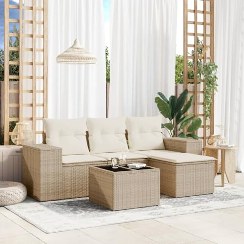 SDWEHO7 5er-Set Gartenmöbel, Outdoor Sitzgruppe Balkonmöbel Balkonset Terrassenmöbel Garten Lounge Set mit Auflagen, Beige Poly Rattan SDWEHO7 5er-Set Gartenmöbel, Outdoor Sitzgruppe Balkonmöbel Balkonset Terrassenmöbel Garten Lounge Set mit Auflagen, Beige Poly Rattan von SDWEHO7