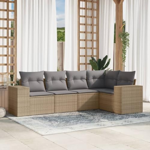 SDWEHO7 5er-Set Gartenmöbel, Outdoor Sitzgruppe Balkonmöbel Balkonset Terrassenmöbel Garten Lounge Set mit Auflagen, Beige Poly Rattan SDWEHO7 5er-Set Gartenmöbel, Outdoor Sitzgruppe Balkonmöbel Balkonset Terrassenmöbel Garten Lounge Set mit Auflagen, Beige Poly Rattan von SDWEHO7