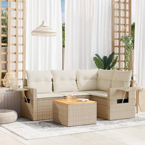 SDWEHO7 5er-Set Gartenmöbel, Outdoor Sitzgruppe Balkonmöbel Balkonset Terrassenmöbel Garten Lounge Set mit Auflagen, Beige Poly Rattan SDWEHO7 5er-Set Gartenmöbel, Outdoor Sitzgruppe Balkonmöbel Balkonset Terrassenmöbel Garten Lounge Set mit Auflagen, Beige Poly Rattan von SDWEHO7