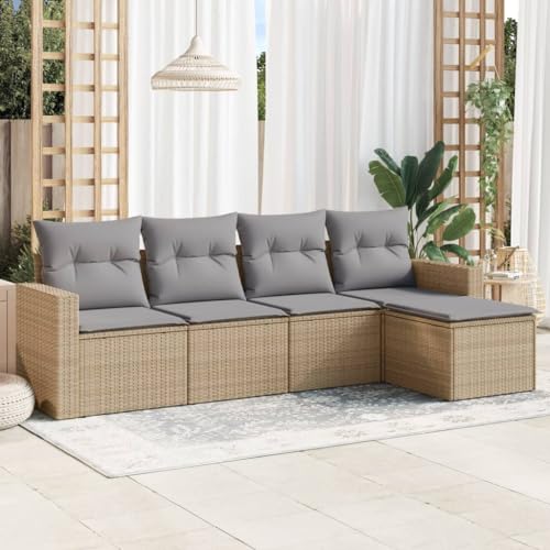 SDWEHO7 5er-Set Gartenmöbel, Outdoor Sitzgruppe Balkonmöbel Balkonset Terrassenmöbel Garten Lounge Set mit Auflagen, Beige Poly Rattan SDWEHO7 5er-Set Gartenmöbel, Outdoor Sitzgruppe Balkonmöbel Balkonset Terrassenmöbel Garten Lounge Set mit Auflagen, Beige Poly Rattan von SDWEHO7