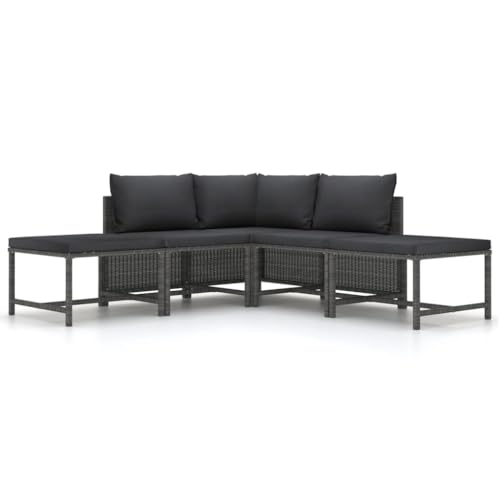 SDWEHO7 5er-Set Gartenmöbel, Outdoor Sitzgruppe Balkonmöbel Balkonset Terrassenmöbel Garten Lounge Set mit Auflagen, Grau Poly Rattan von SDWEHO7