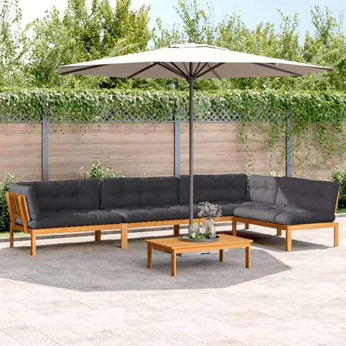 SDWEHO7 5er-Set Gartenmöbel, Outdoor Sitzgruppe mit Auflagen & Tisch, Balkonmöbel Balkonset Terrassenmöbel Garten Lounge Set, Akazienholz von SDWEHO7