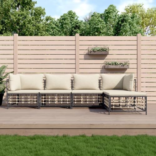 SDWEHO7 5er-Set Gartenmöbel, Outdoor Sitzgruppe mit Hocker, Auflagen & Tisch, Balkonmöbel Balkonset Terrassenmöbel Garten Lounge Set, Anthrazit Poly Rattan SDWEHO7 5er-Set Gartenmöbel, Outdoor Sitzgruppe mit Hocker, Auflagen & Tisch, Balkonmöbel Balkonset Terrassenmöbel Garten Lounge Set, Anthrazit Poly Rattan von SDWEHO7