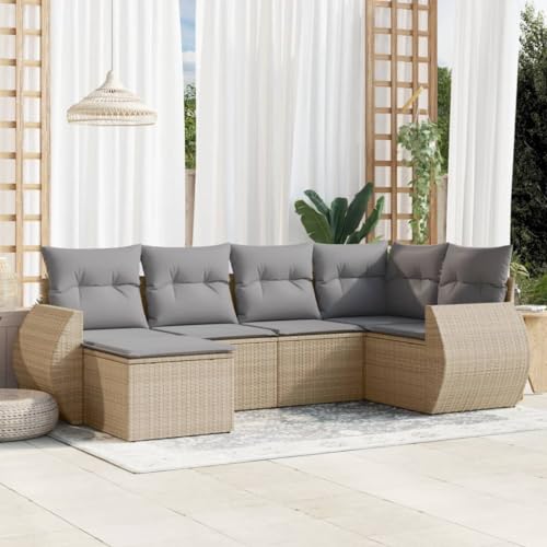 6er-Set Gartenmöbel, Outdoor Sitzgruppe mit Auflagen, Balkonmöbel Balkonset Terrassenmöbel Garten Lounge Set Beige Poly Rattan 6er-Set Gartenmöbel, Outdoor Sitzgruppe mit Auflagen, Balkonmöbel Balkonset Terrassenmöbel Garten Lounge Set Beige Poly Rattan von SDWEHO7