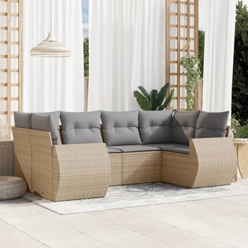 6er-Set Gartenmöbel, Outdoor Sitzgruppe mit Auflagen, Balkonmöbel Balkonset Terrassenmöbel Garten Lounge Set Beige Poly Rattan 6er-Set Gartenmöbel, Outdoor Sitzgruppe mit Auflagen, Balkonmöbel Balkonset Terrassenmöbel Garten Lounge Set Beige Poly Rattan von SDWEHO7