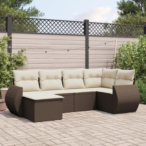 SDWEHO7 6er-Set Gartenmöbel, Outdoor Sitzgruppe mit Auflagen, Balkonmöbel Balkonset Terrassenmöbel Garten Lounge Set Braun Poly Rattan von SDWEHO7
