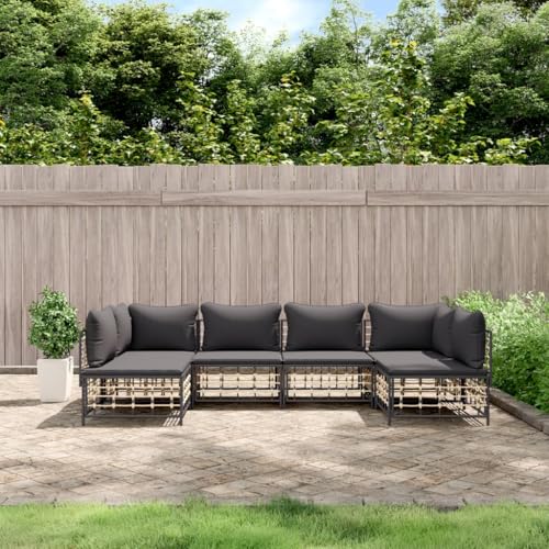 SDWEHO7 6er-Set Gartenmöbel, Outdoor Sitzgruppe mit Auflagen, Balkonmöbel Balkonset Terrassenmöbel Garten Lounge Set für Terrasse Balkon, Anthrazit Poly Rattan von SDWEHO7