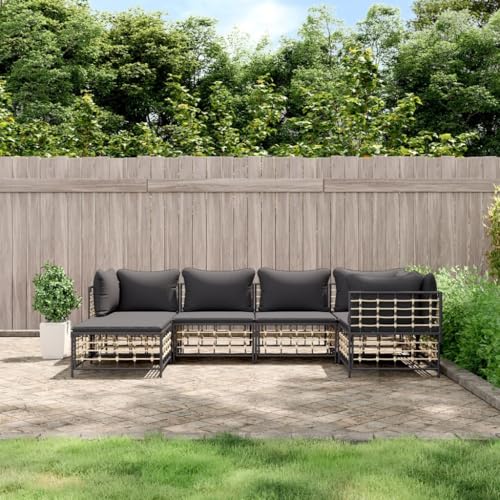 SDWEHO7 6er-Set Gartenmöbel, Outdoor Sitzgruppe mit Auflagen & Fußhocker, Balkonmöbel Balkonset Terrassenmöbel Garten Lounge Set für Terrasse Balkon, Poly Rattan von SDWEHO7