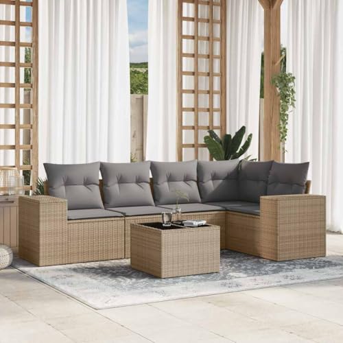 6er-Set Gartenmöbel, Outdoor Sitzgruppe mit Auflagen & Gartentisch, Balkonmöbel Balkonset Terrassenmöbel Garten Lounge Set Beige Poly Rattan 6er-Set Gartenmöbel, Outdoor Sitzgruppe mit Auflagen & Gartentisch, Balkonmöbel Balkonset Terrassenmöbel Garten Lounge Set Beige Poly Rattan von SDWEHO7