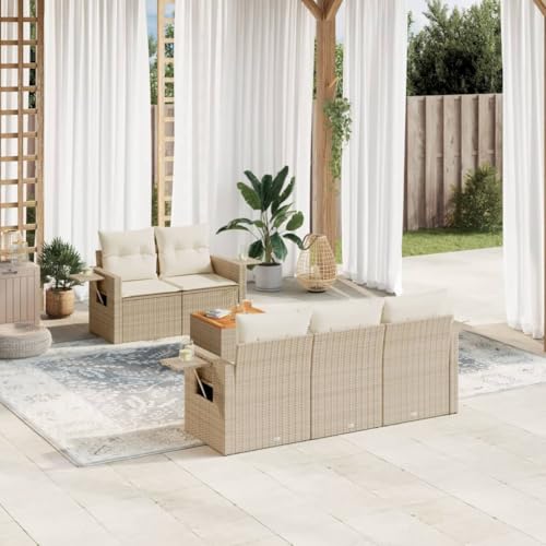 6er-Set Gartenmöbel, Outdoor Sitzgruppe mit Auflagen & Gartentisch, Balkonmöbel Balkonset Terrassenmöbel Garten Lounge Set Beige Poly Rattan 6er-Set Gartenmöbel, Outdoor Sitzgruppe mit Auflagen & Gartentisch, Balkonmöbel Balkonset Terrassenmöbel Garten Lounge Set Beige Poly Rattan von SDWEHO7