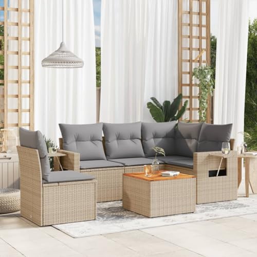 SDWEHO7 6er-Set Gartenmöbel, Outdoor Sitzgruppe mit Auflagen & Gartentisch, Balkonmöbel Balkonset Terrassenmöbel Garten Lounge Set Beige Poly Rattan von SDWEHO7