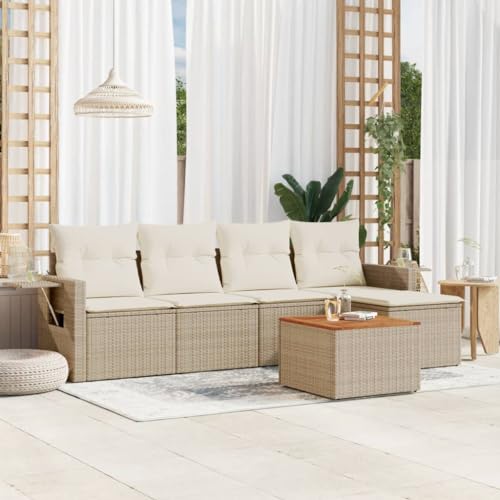 SDWEHO7 6er-Set Gartenmöbel, Outdoor Sitzgruppe mit Auflagen & Gartentisch, Balkonmöbel Balkonset Terrassenmöbel Garten Lounge Set Beige Poly Rattan von SDWEHO7